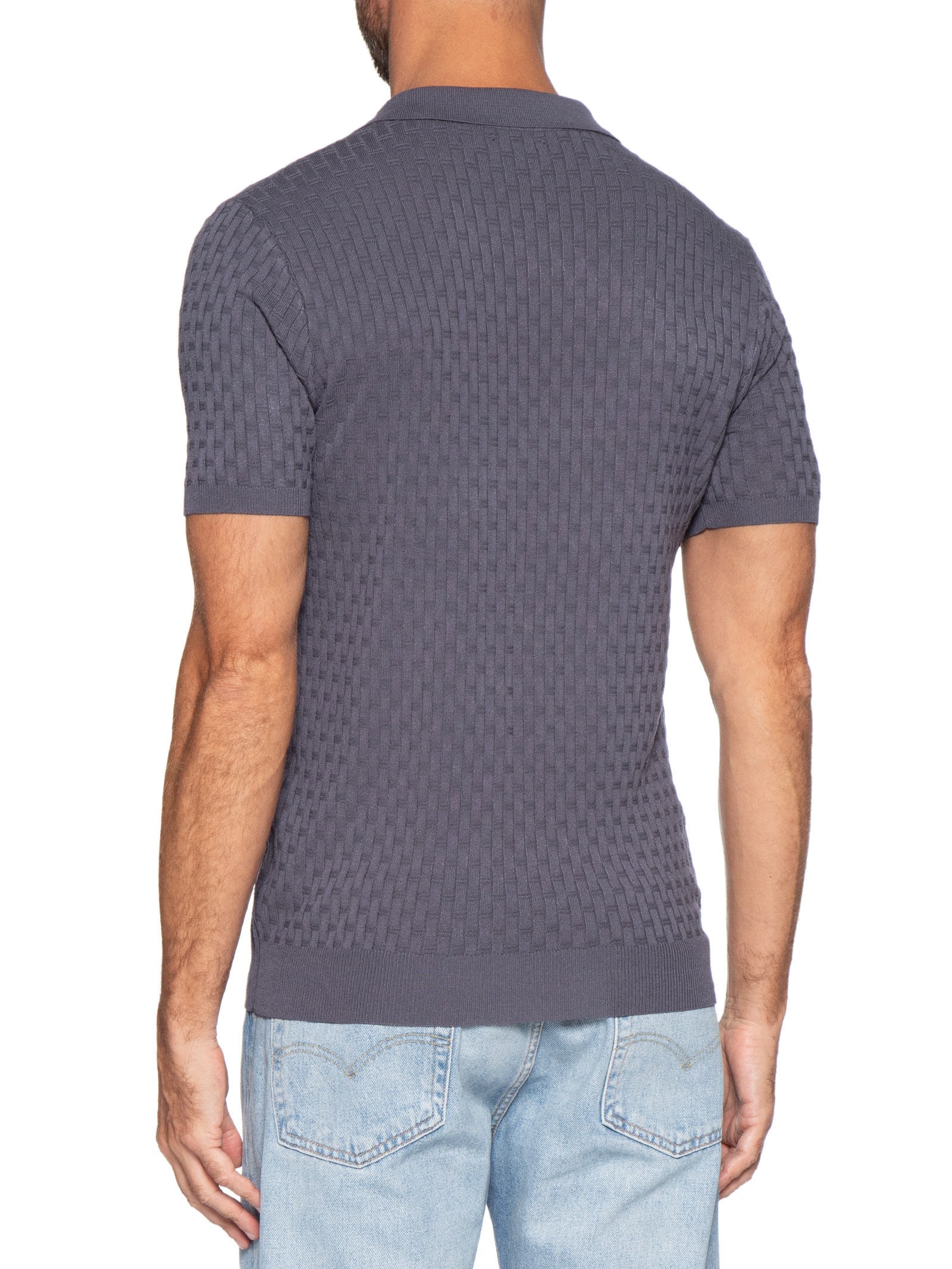 Polo Masculina Em Tricot Com Gola Colômbia  Cinza Basiq Men