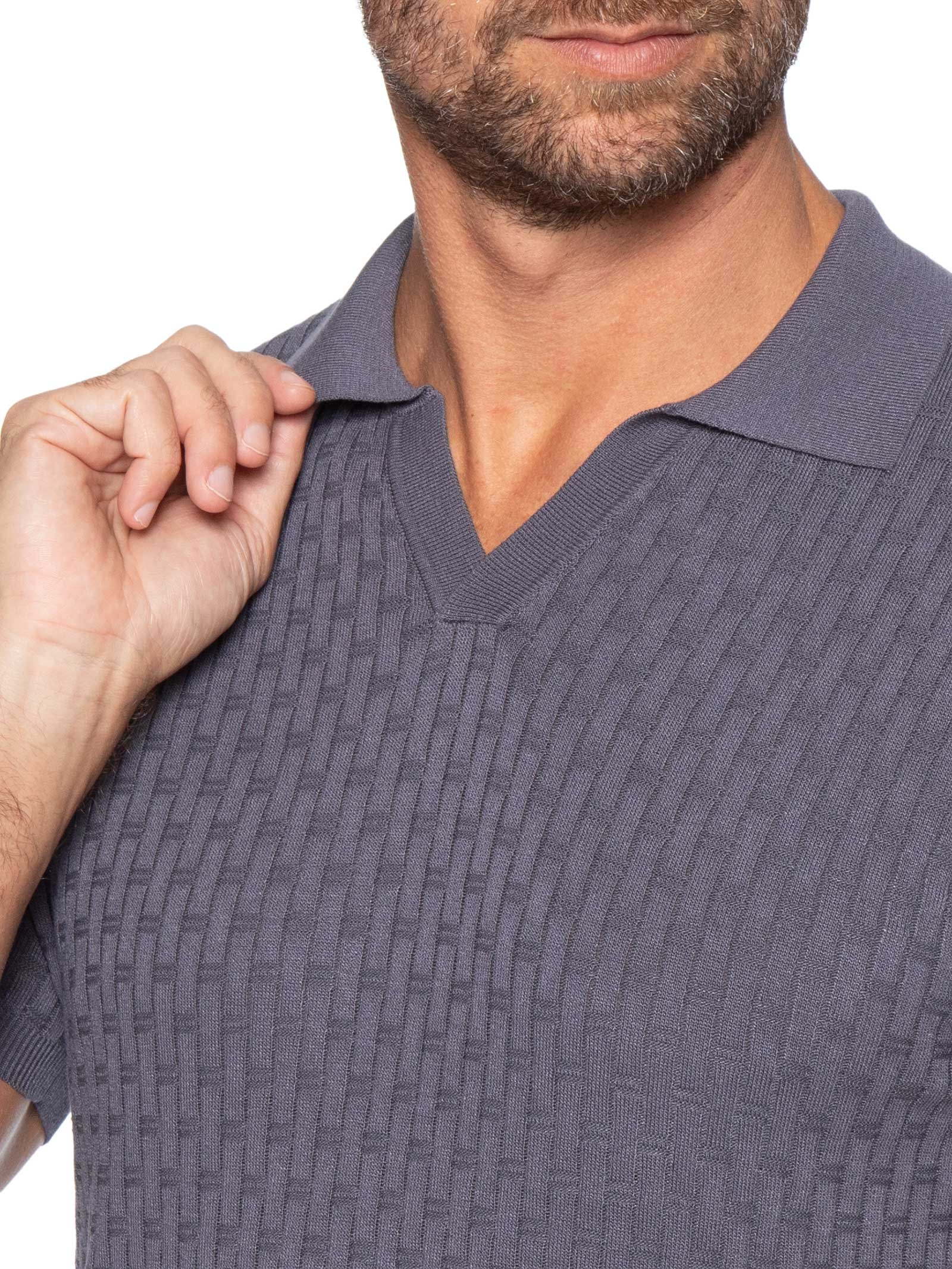 Polo Masculina Em Tricot Com Gola Colômbia  Cinza Basiq Men