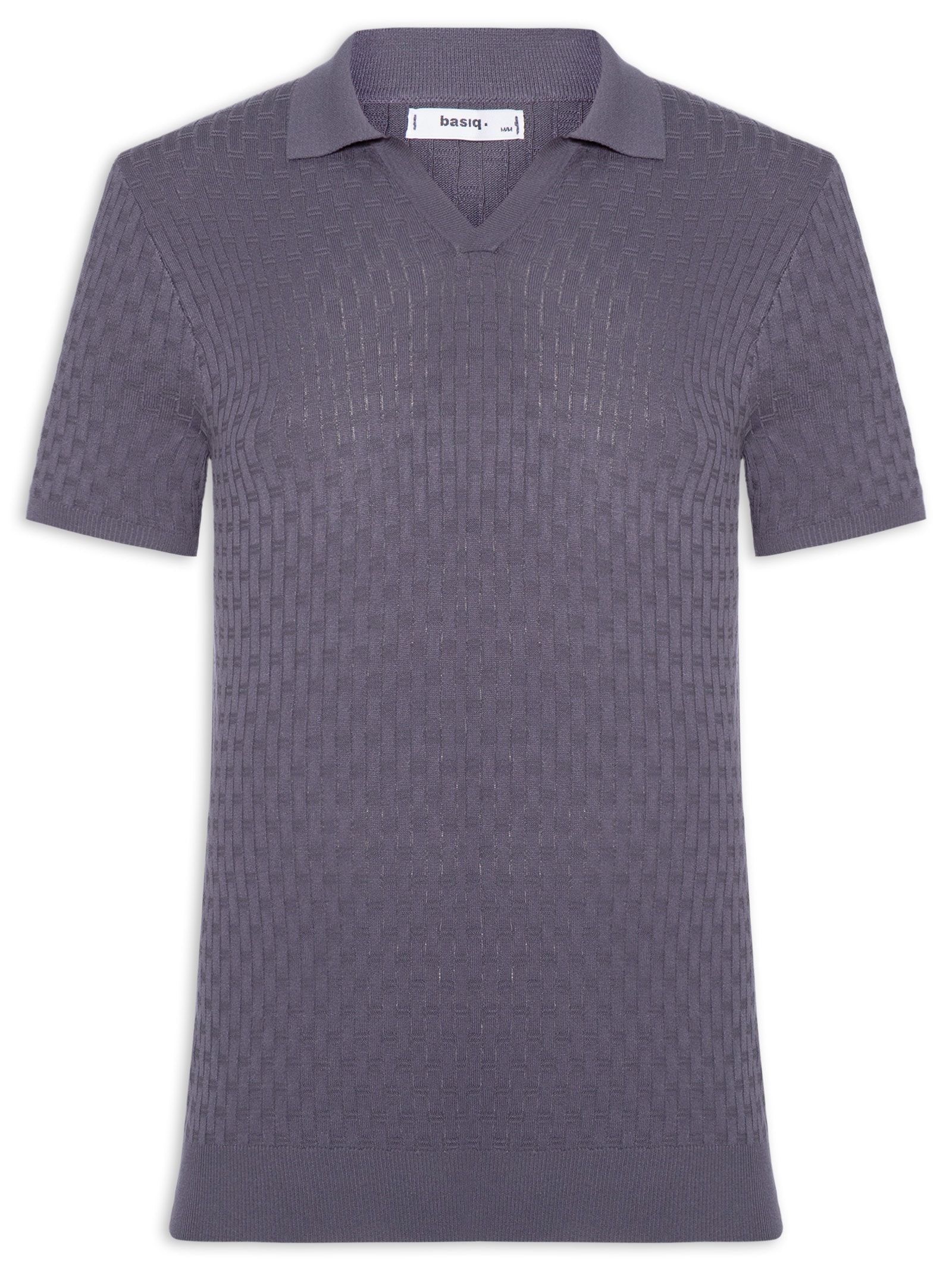 Polo Masculina Em Tricot Com Gola Colômbia  Cinza Basiq Men