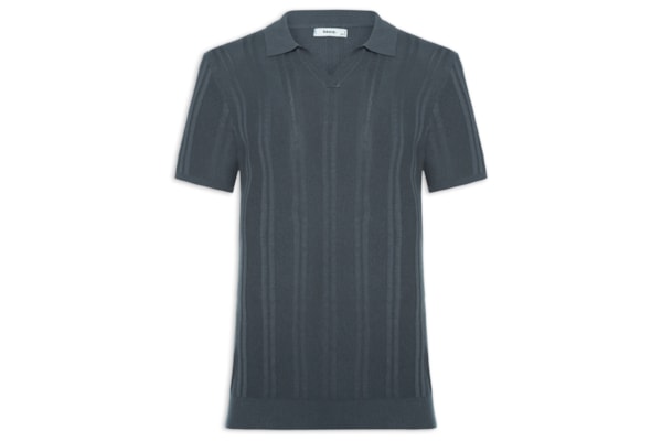 Polo Masculina Em Tricot Com Gola Colômbia -  Cinza