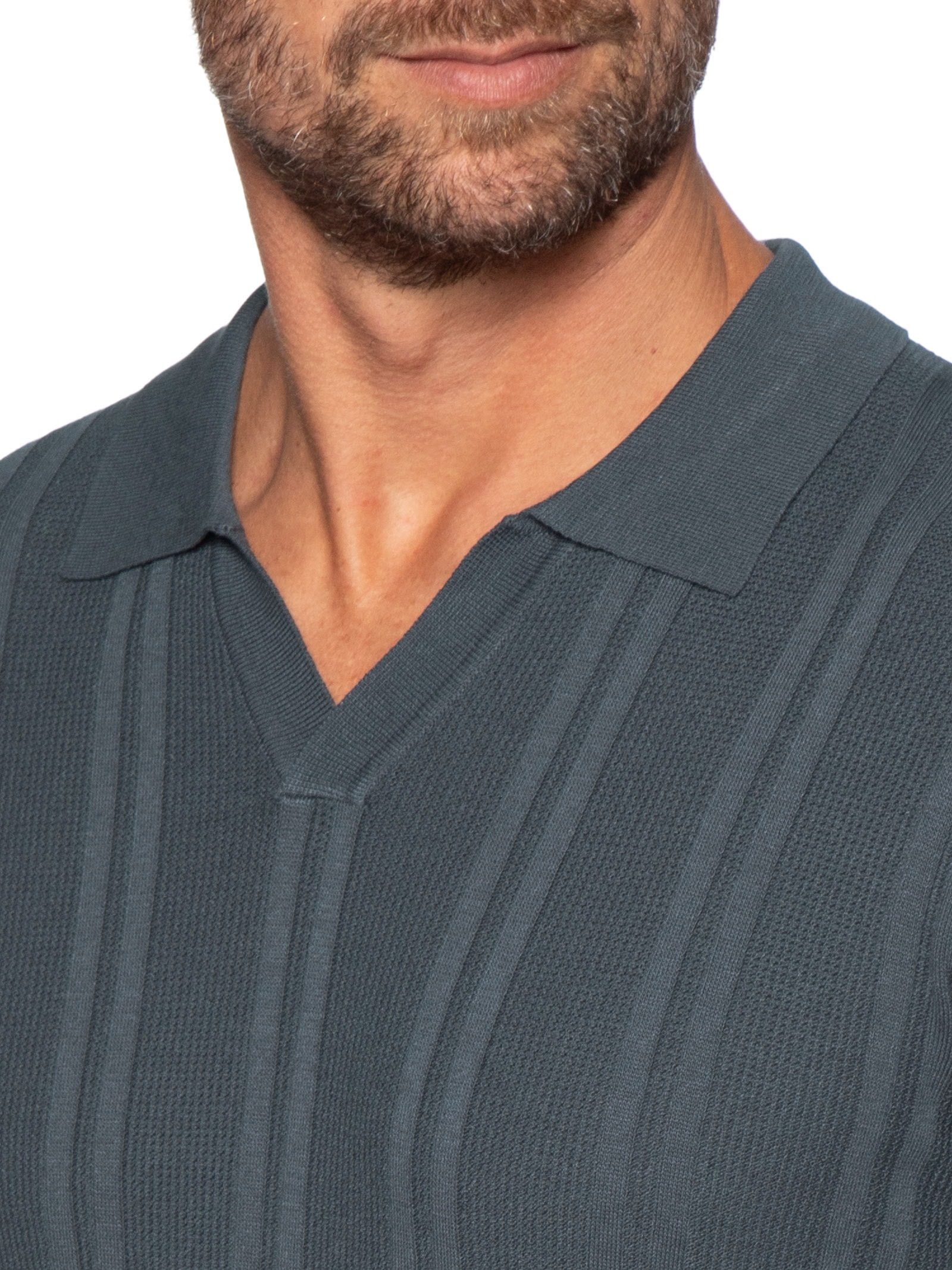 Polo Masculina Em Tricot Com Gola Colômbia  Cinza Basiq Men