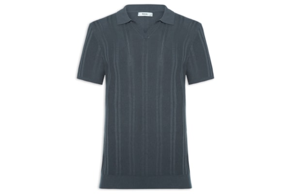 Polo Masculina Em Tricot Com Gola Colômbia -  Cinza