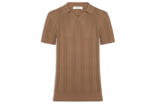 Polo Masculina Em Tricot Com Gola Colômbia -  Marrom