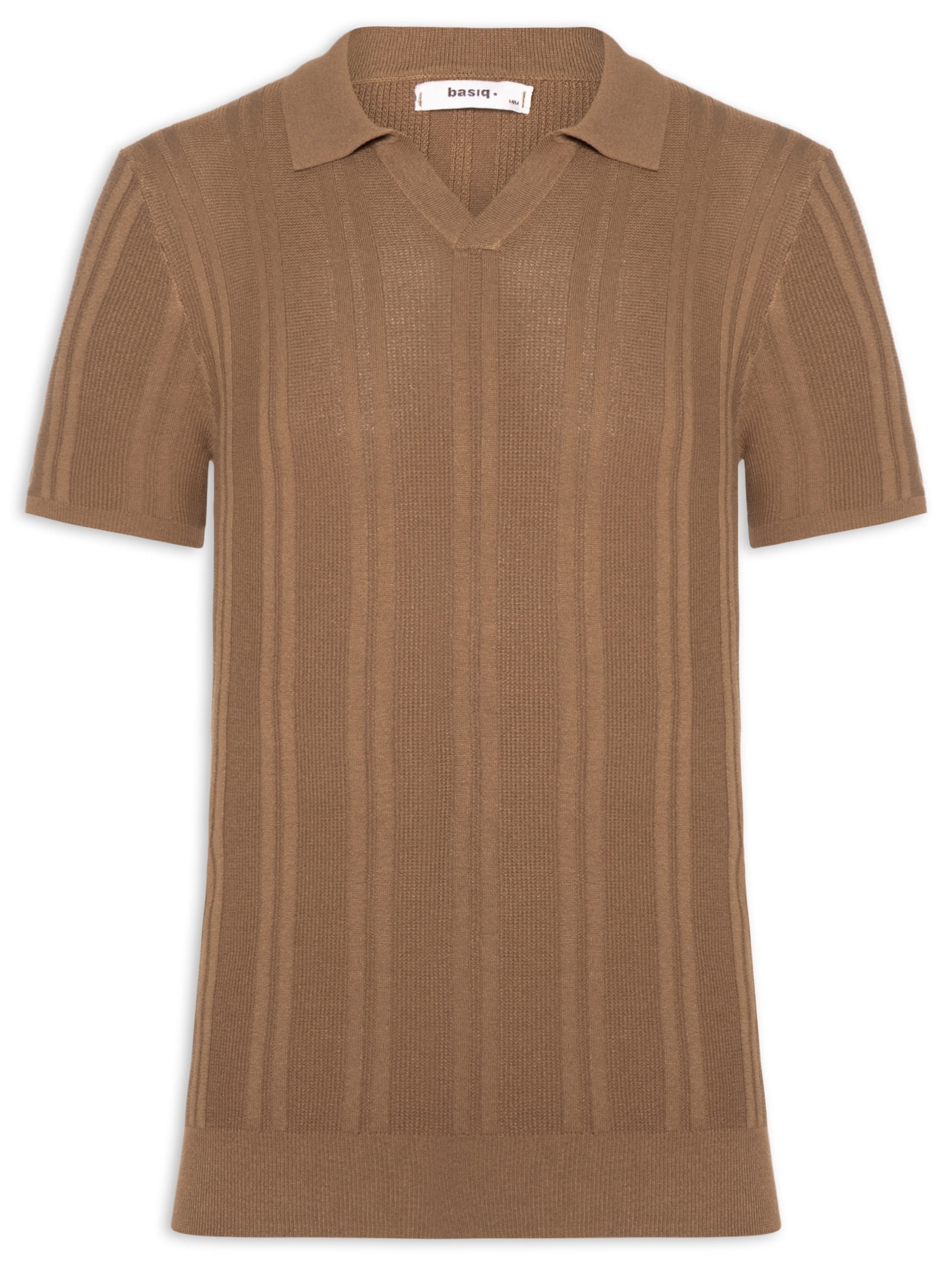 Polo Masculina Em Tricot Com Gola Colômbia  Marrom Basiq Men