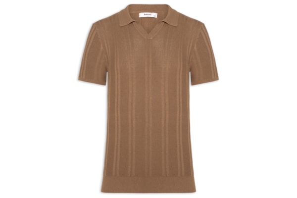 Polo Masculina Em Tricot Com Gola Colômbia -  Marrom