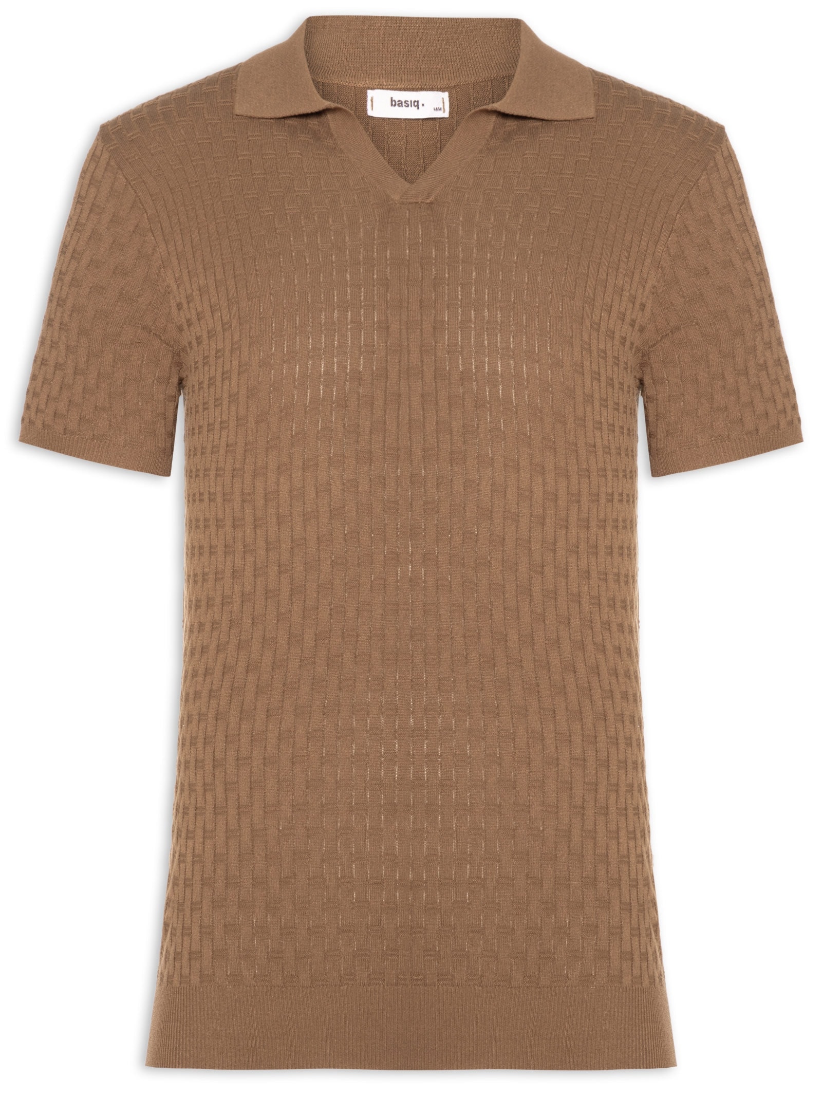 Polo Masculina Em Tricot Com Gola Colômbia  Marrom Basiq Men