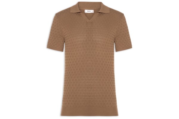 Polo Masculina Em Tricot Com Gola Colômbia -  Marrom