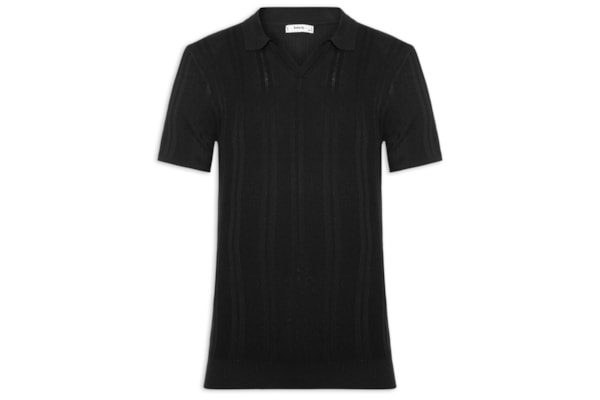Polo Masculina Em Tricot Com Gola Colômbia -  Preto