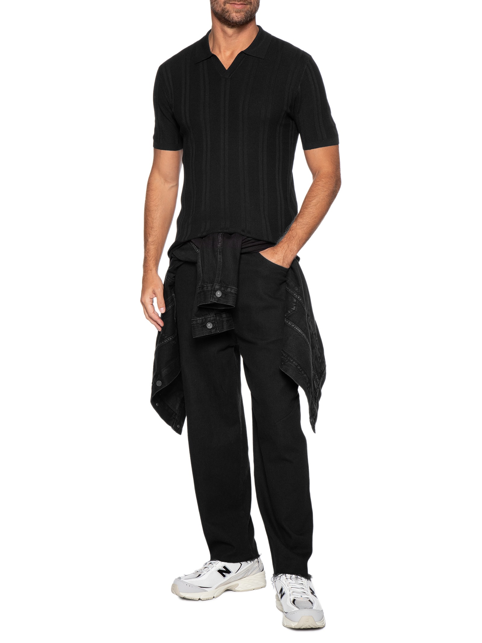 Polo Masculina Em Tricot Com Gola Colômbia  Preto Basiq Men