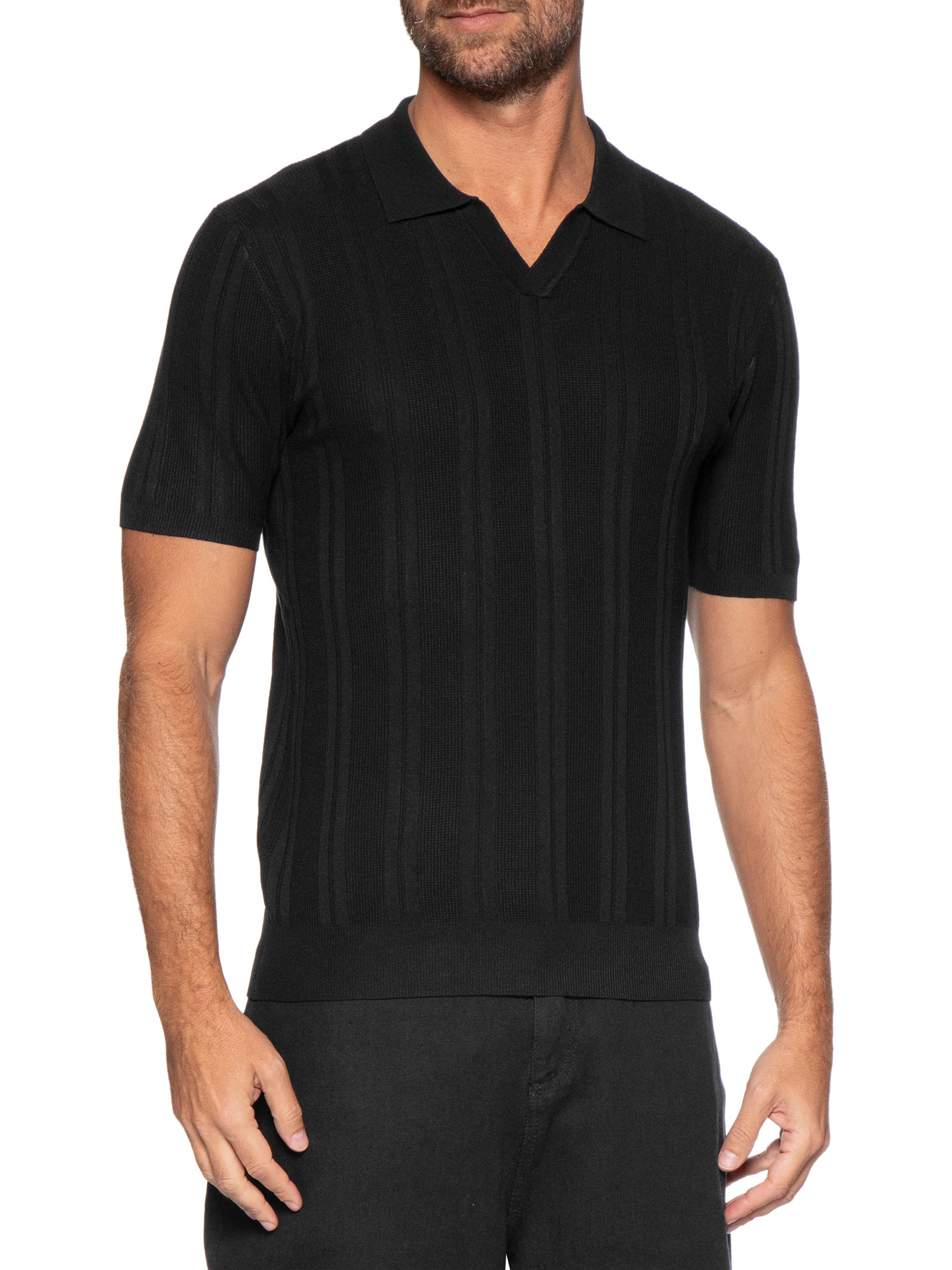 Polo Masculina Em Tricot Com Gola Colômbia  Preto Basiq Men