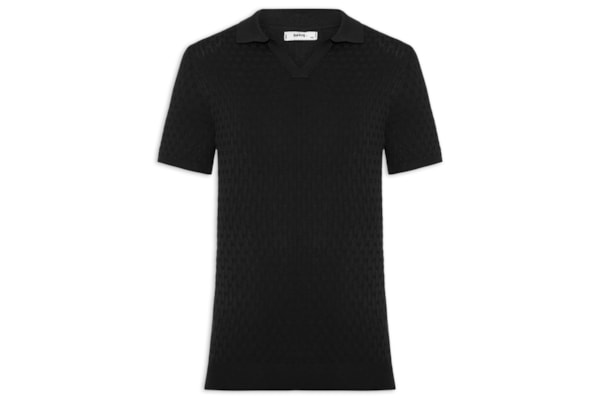 Polo Masculina Em Tricot Com Gola Colômbia -  Preto