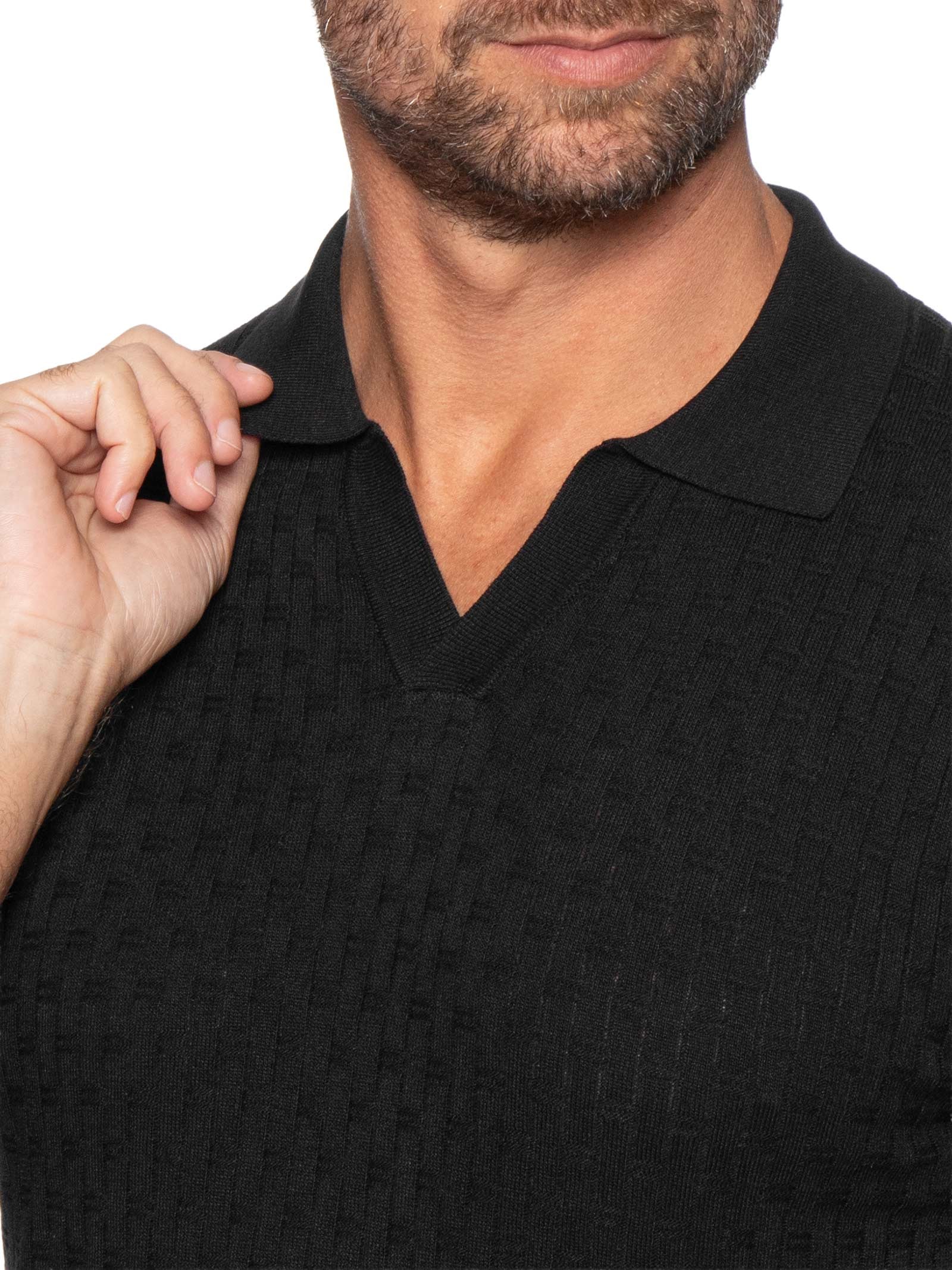 Polo Masculina Em Tricot Com Gola Colômbia  Preto Basiq Men