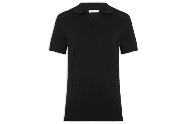 Polo Masculina Em Tricot Com Gola Colômbia -  Preto