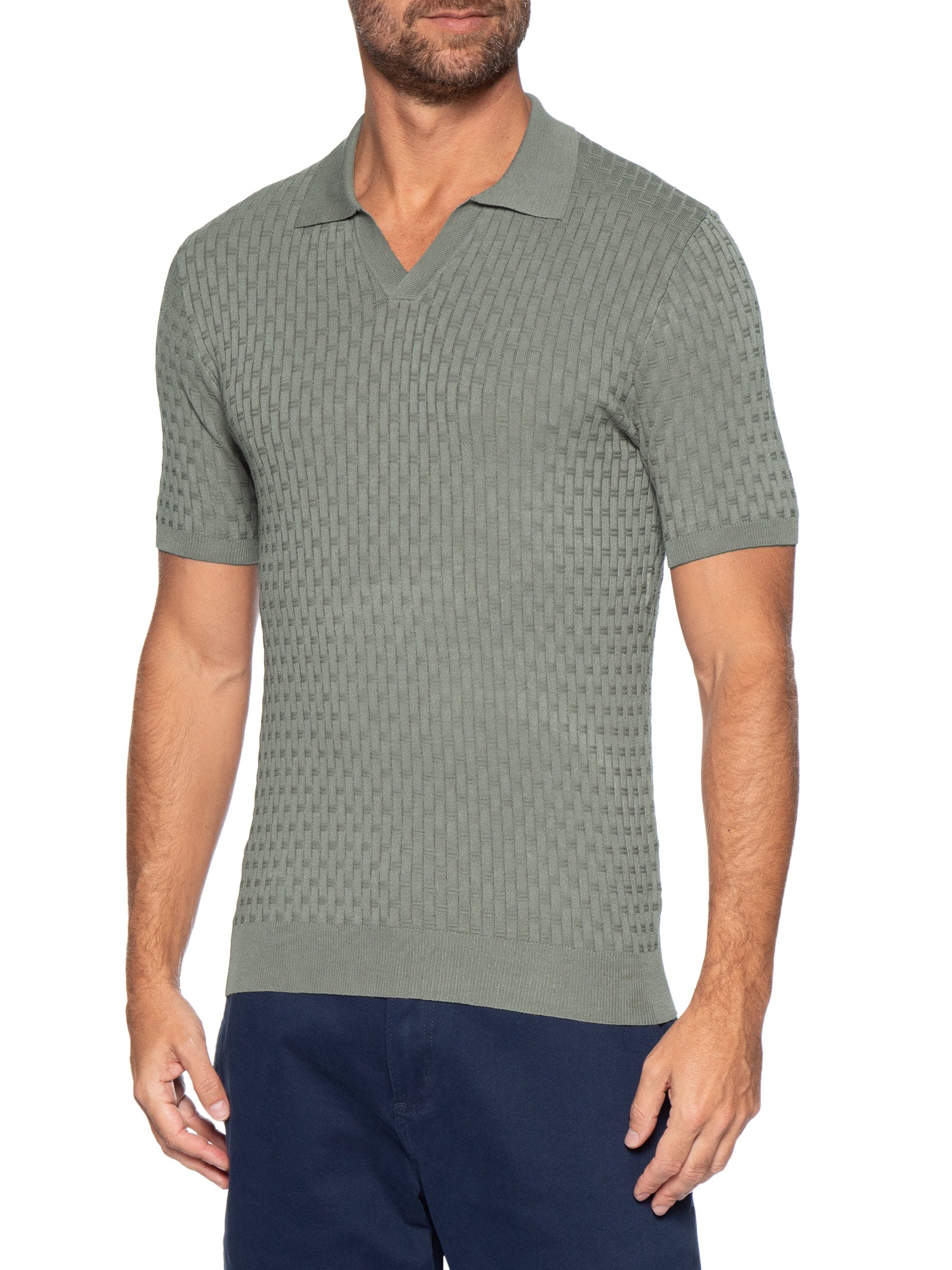 Polo Masculina Em Tricot Com Gola Colômbia  Verde Basiq Men
