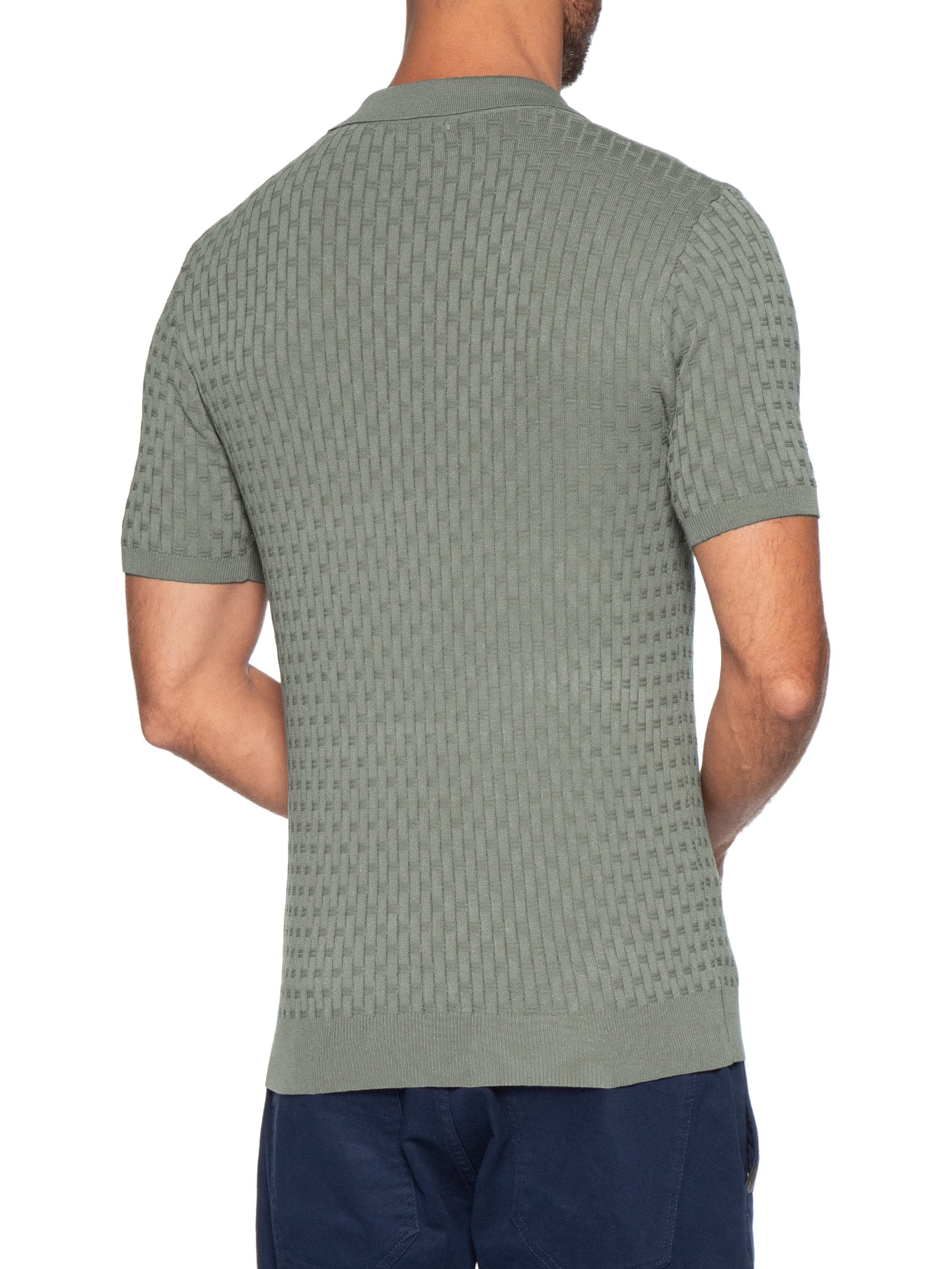 Polo Masculina Em Tricot Com Gola Colômbia  Verde Basiq Men