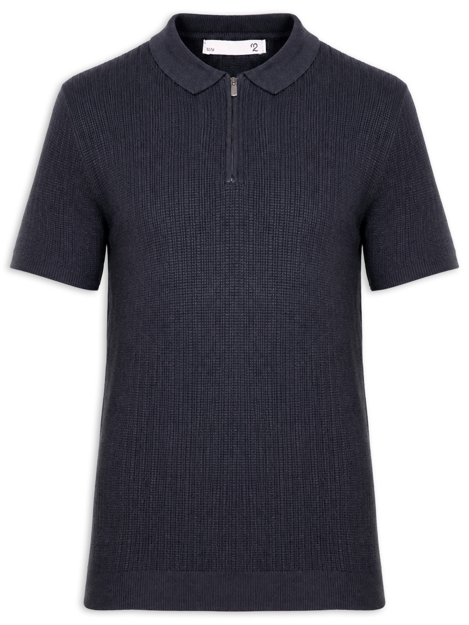 Polo Masculina Em Tricot Com Meio Zíper Azul '2 Essential