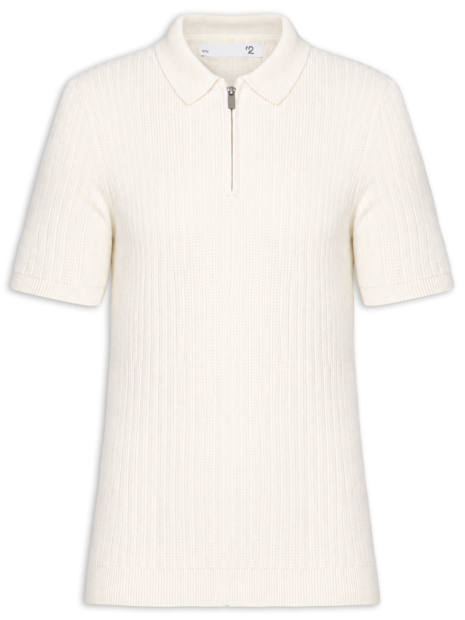 Polo Masculina Em Tricot Com Meio Zíper Bege '2 Essential