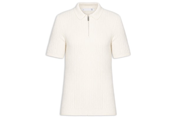 Polo Masculina Em Tricot Com Meio Zíper - Bege