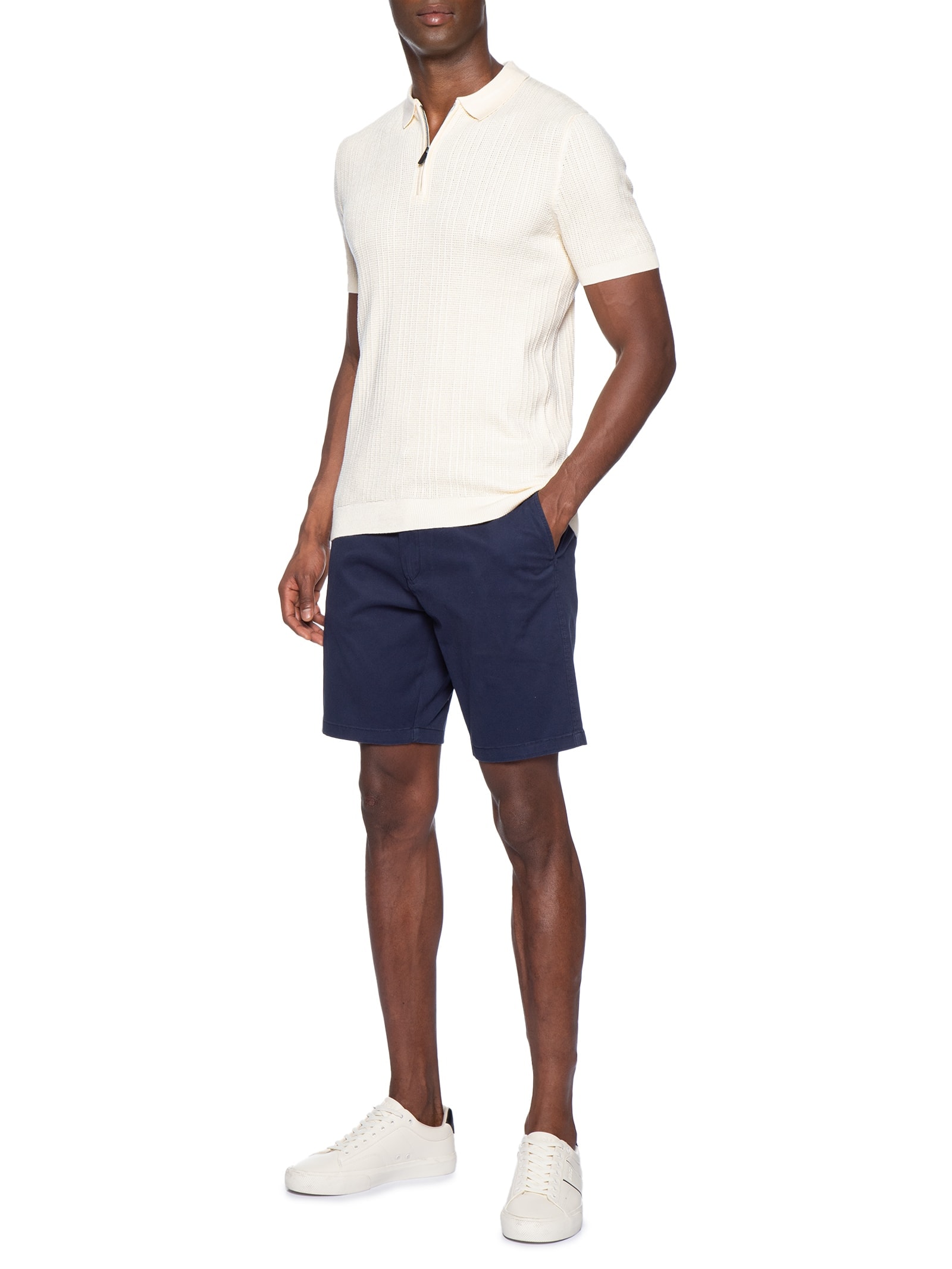 Polo Masculina Em Tricot Com Meio Zíper Bege '2 Essential