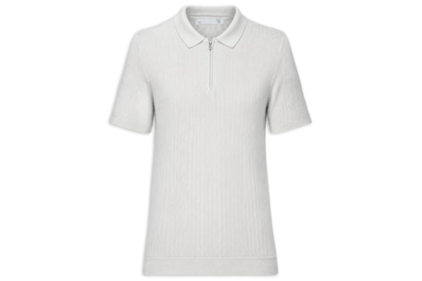 Polo Masculina Em Tricot Com Meio Zíper - Cinza
