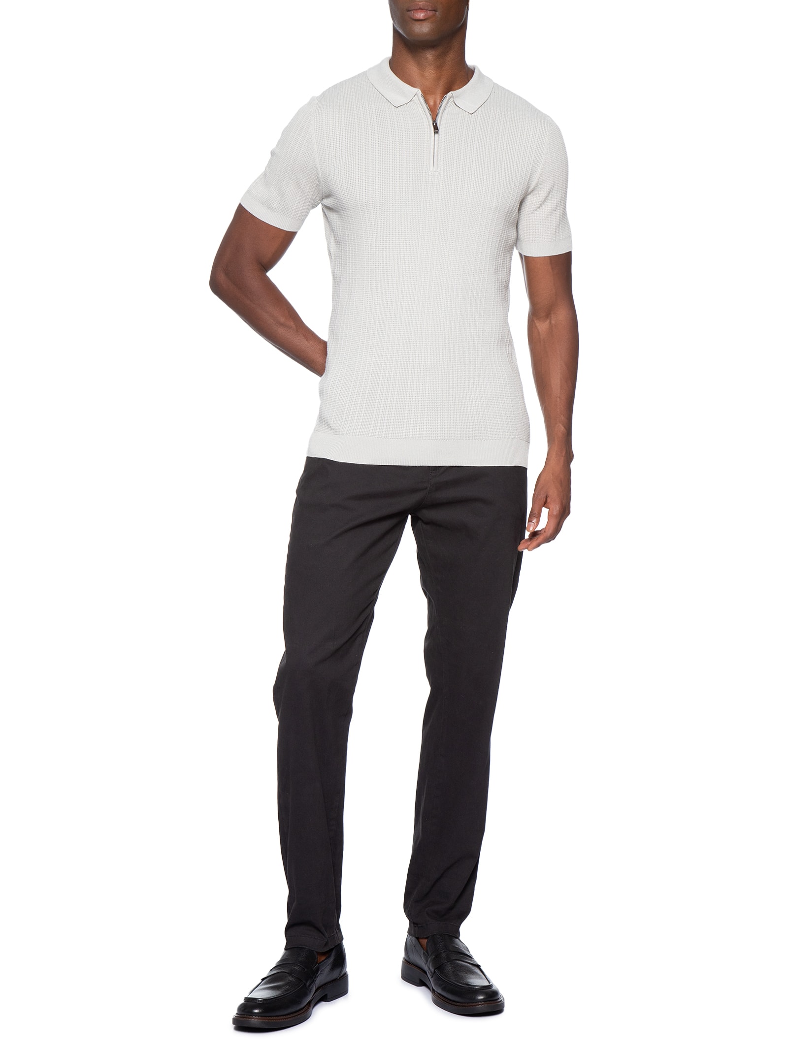 Polo Masculina Em Tricot Com Meio Zíper Cinza '2 Essential