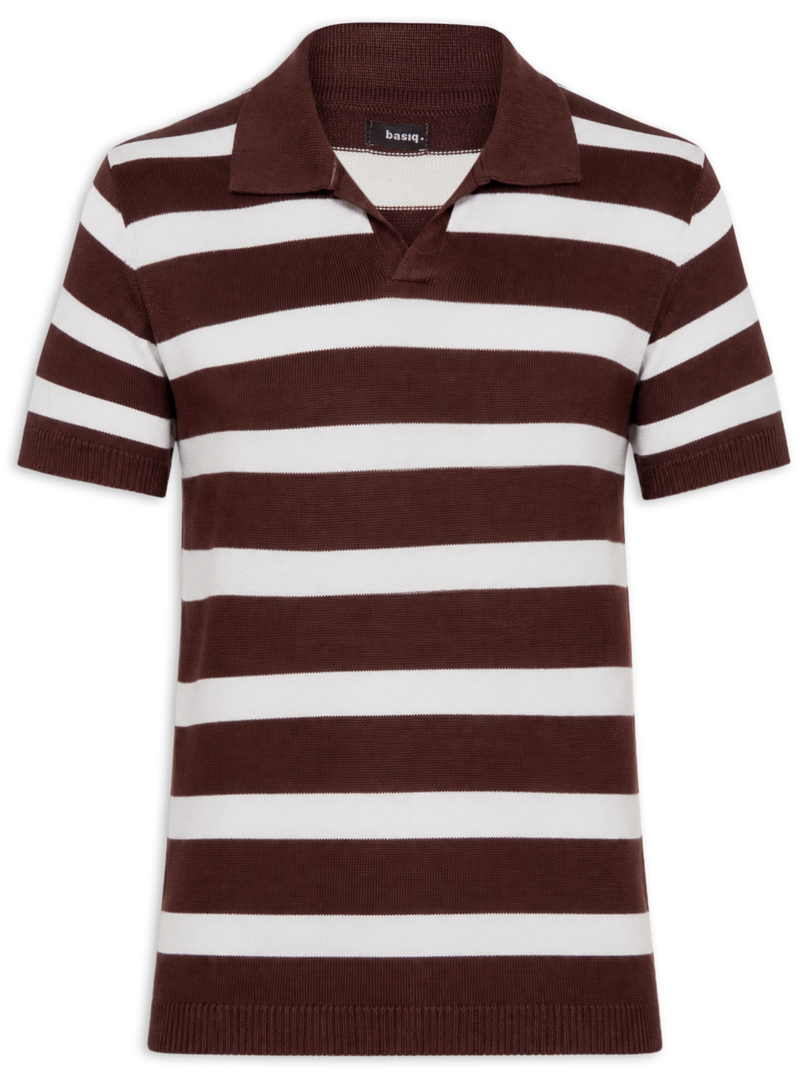 Polo Masculina Em Tricot Listrada Marrom Basiq Men