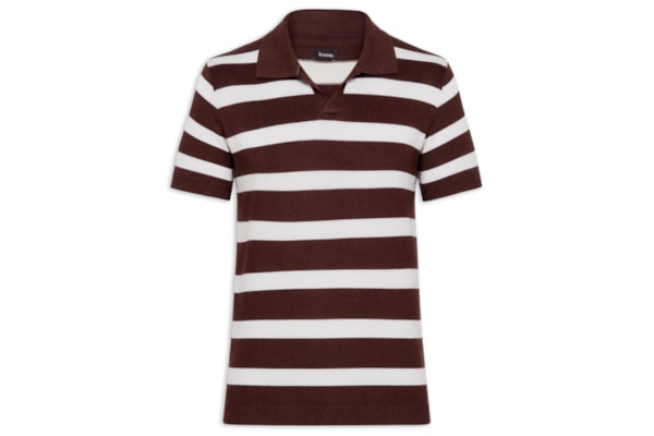Polo Masculina Em Tricot Listrada - Marrom