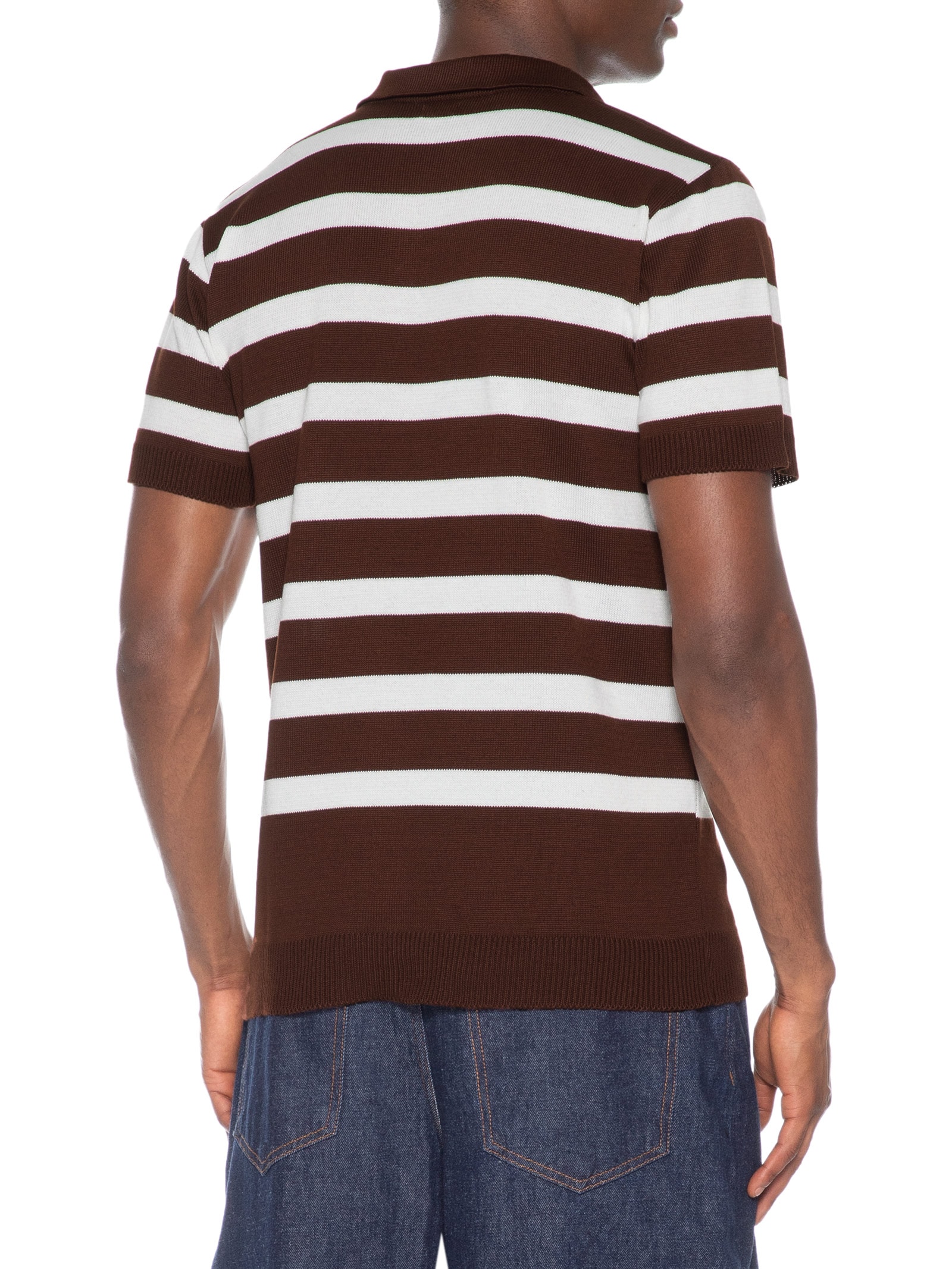 Polo Masculina Em Tricot Listrada Marrom Basiq Men