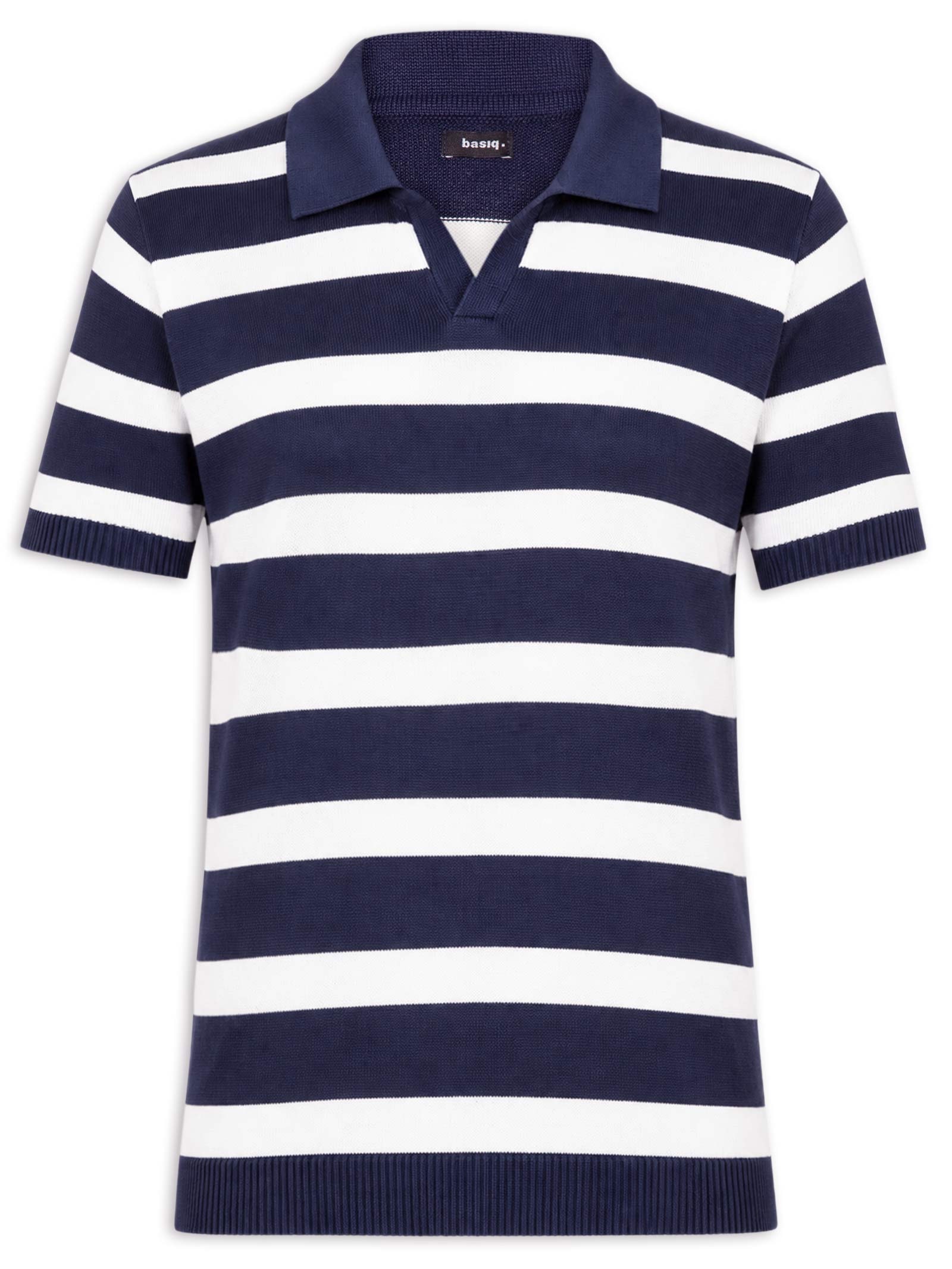 Polo Masculina Em Tricot Listrada – Azul Basiq Men