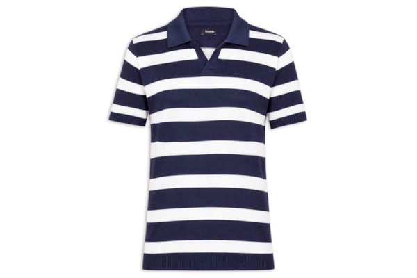 Polo Masculina Em Tricot Listrada – Azul