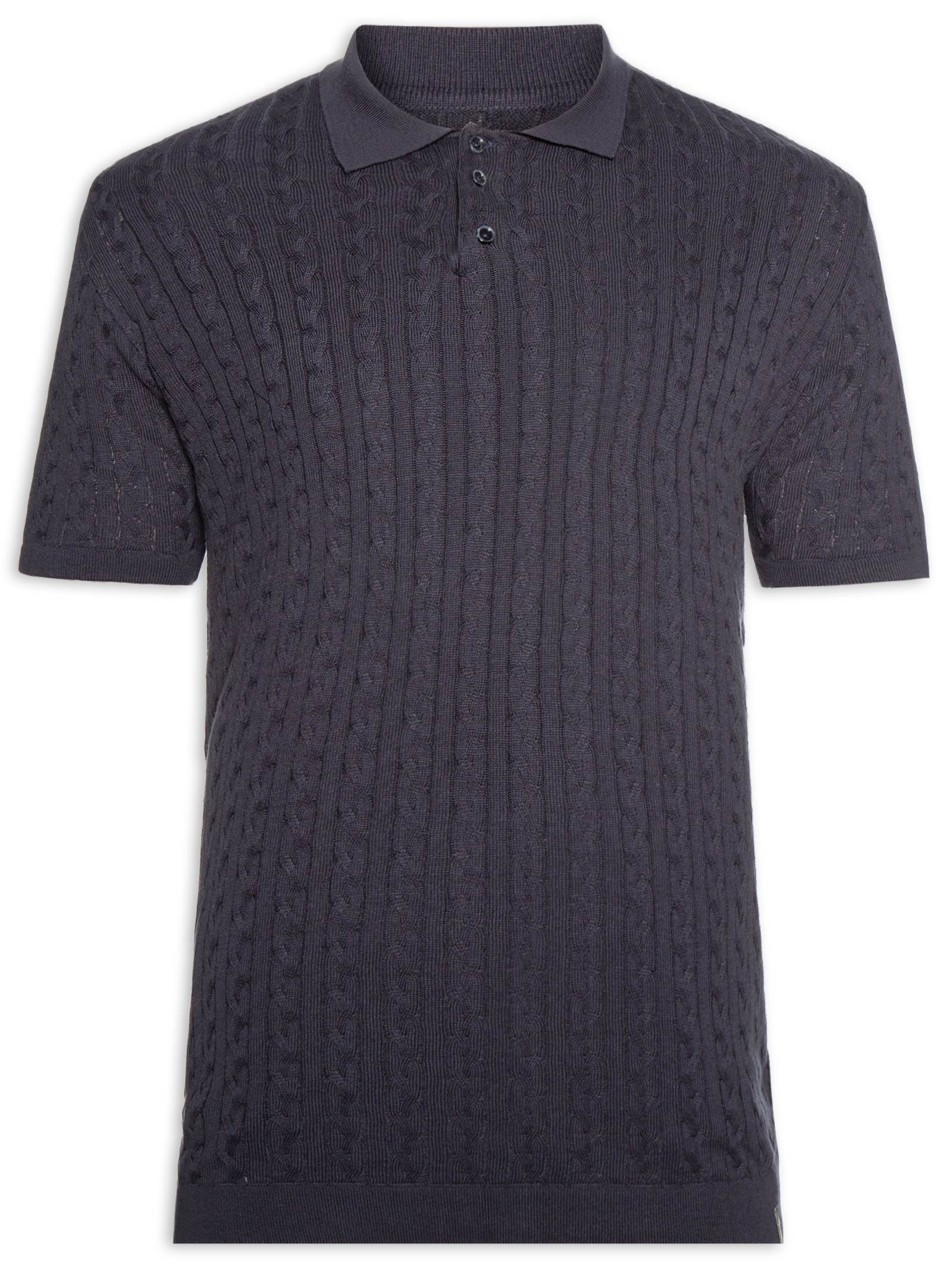 Polo Masculina em Tricot Trançado Azul Pineapple