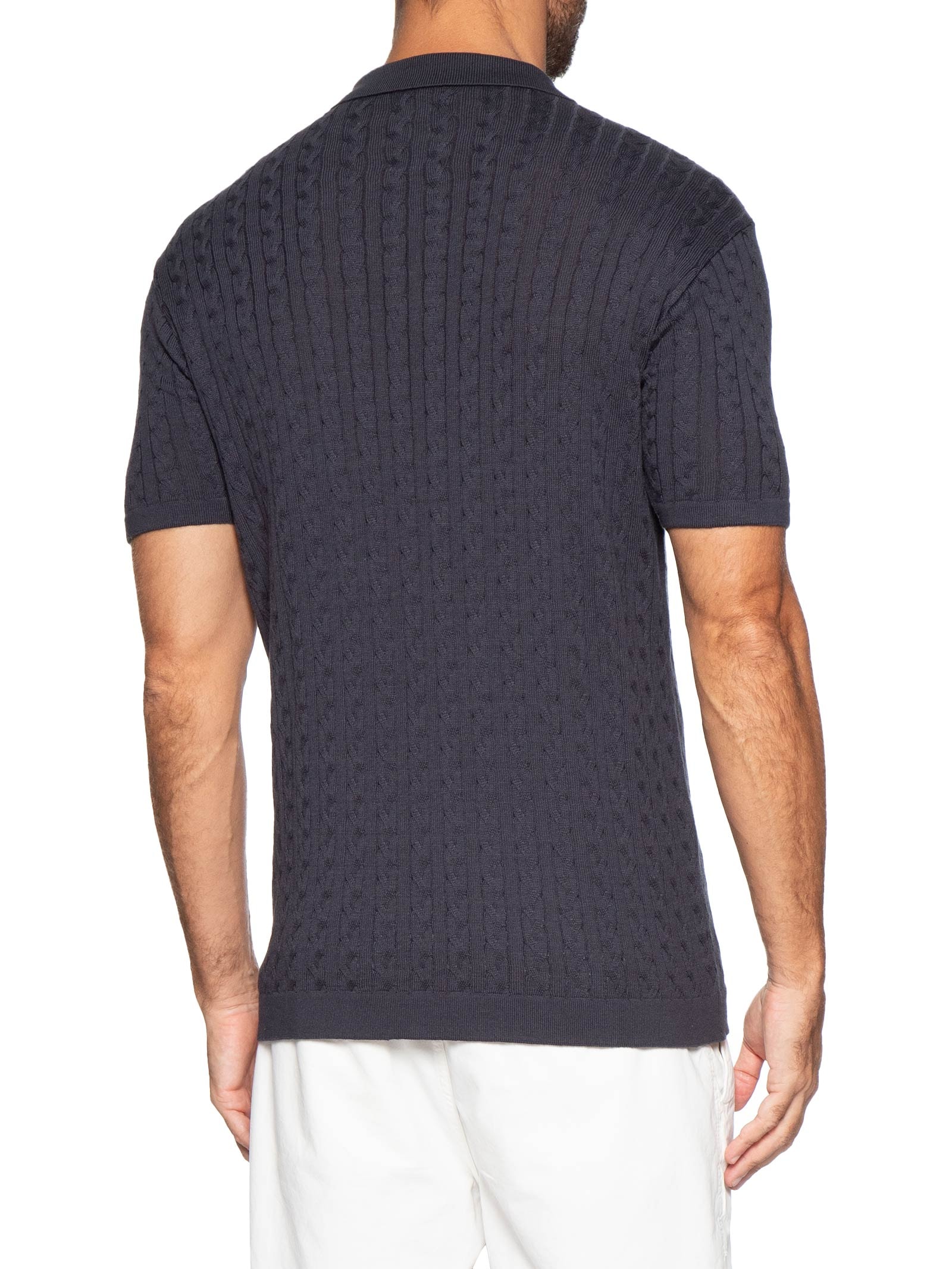 Polo Masculina em Tricot Trançado Azul Pineapple