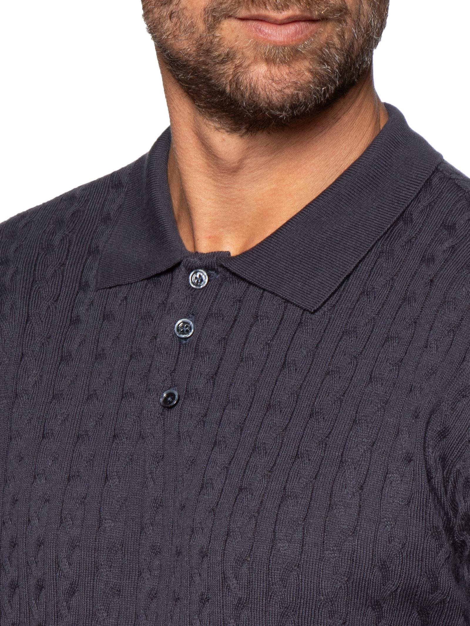 Polo Masculina em Tricot Trançado Azul Pineapple