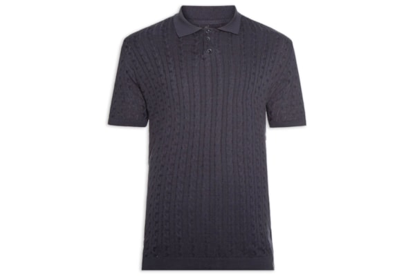 Polo Masculina em Tricot Trançado – Azul