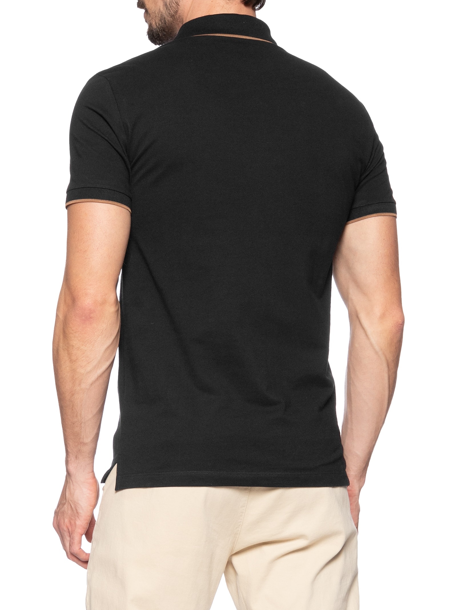 Polo Masculina Enxuto Friso Único Preto Reserva
