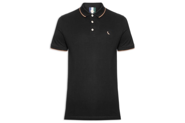 Polo Masculina Enxuto Friso Único - Preto