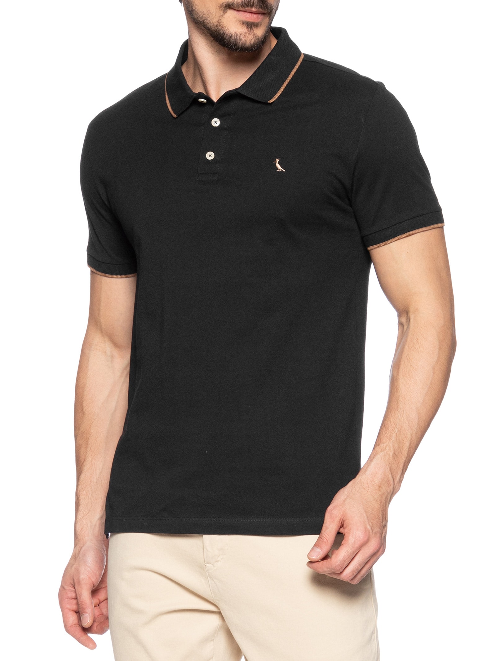 Polo Masculina Enxuto Friso Único Preto Reserva