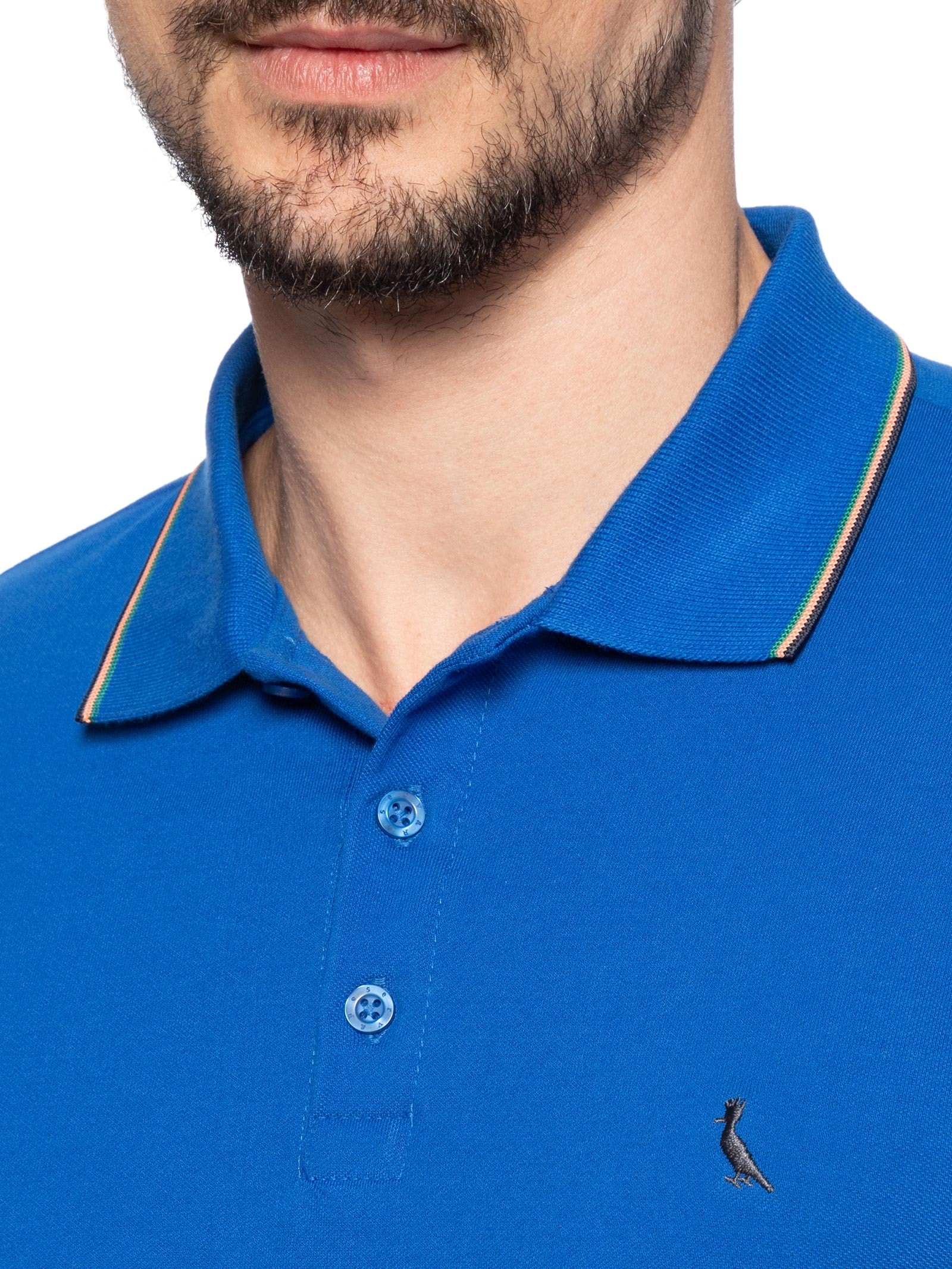 Polo Masculina Enxuto Novo Friso Azul  Reserva