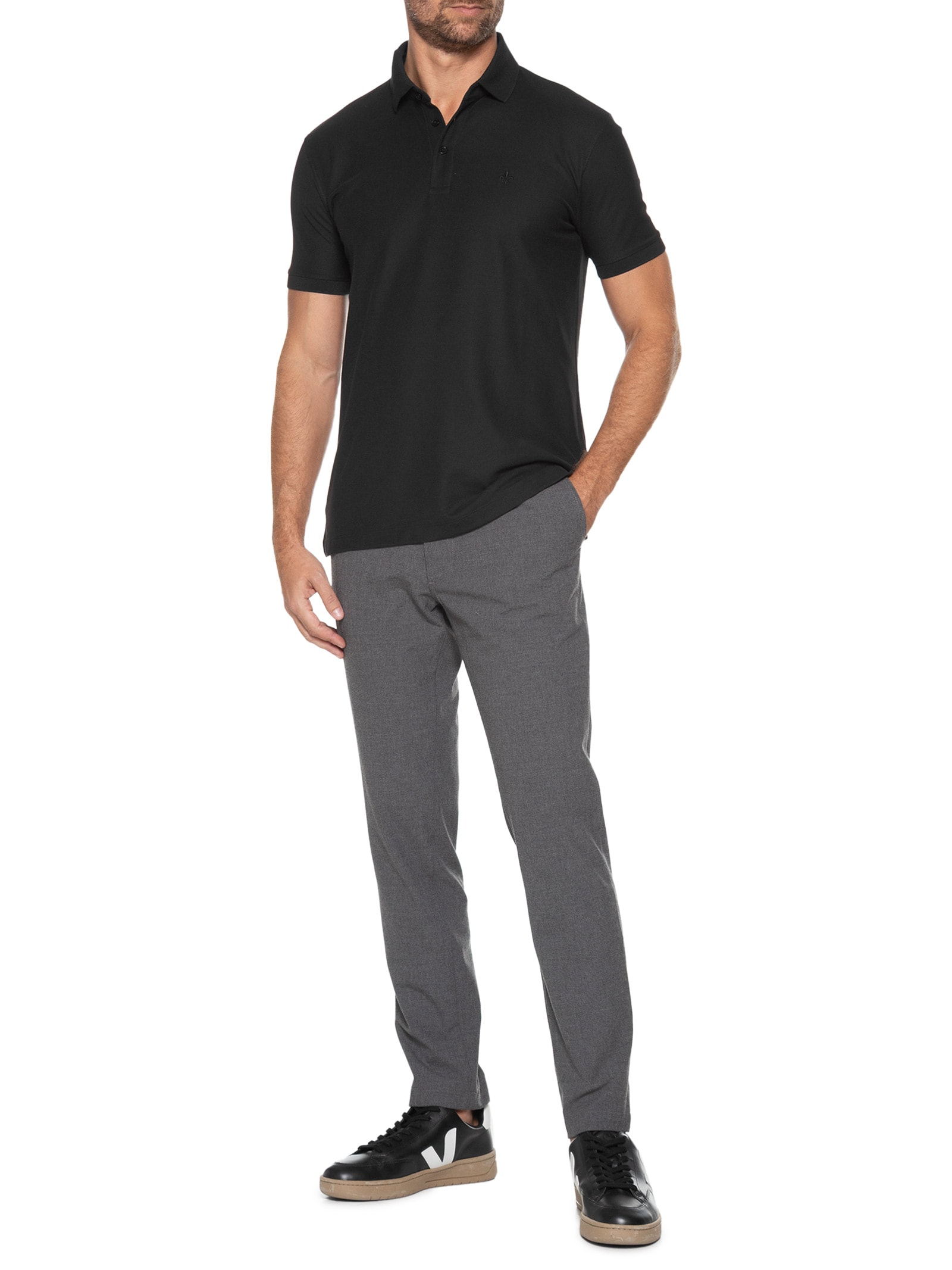 Polo Masculina Essentials Em Algodão Pima Preto Dudalina