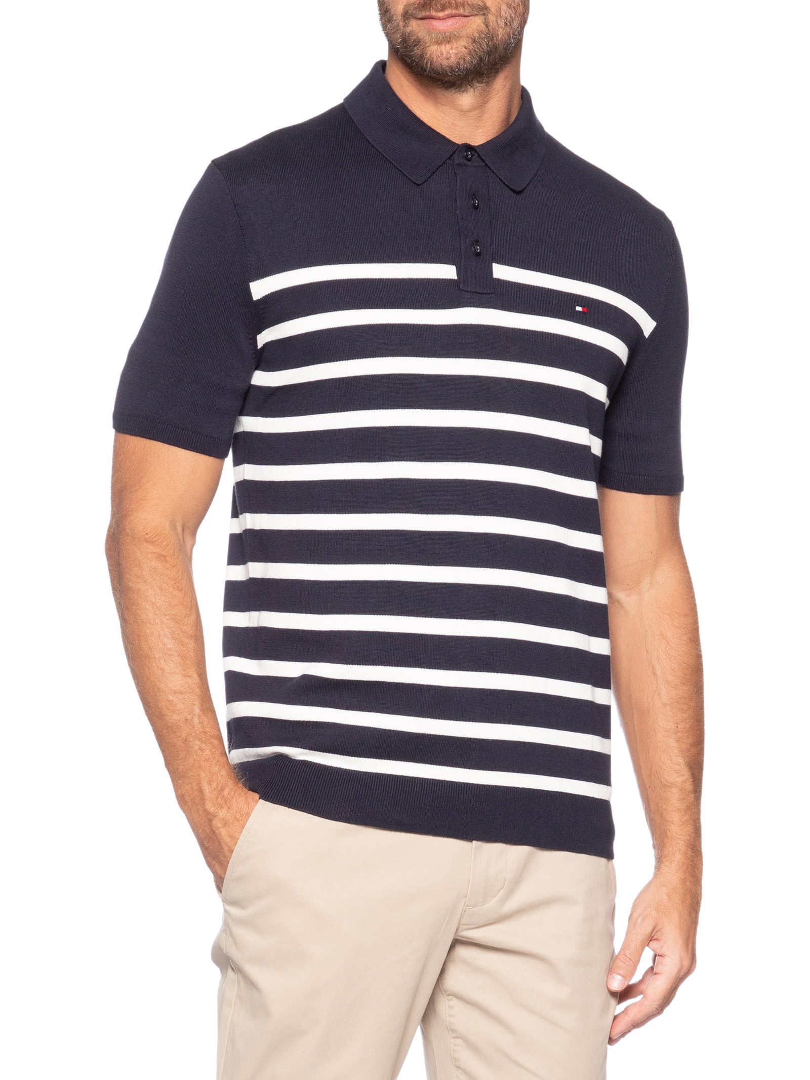 Polo Masculina Essentials Listras Azul Tommy Hilfiger