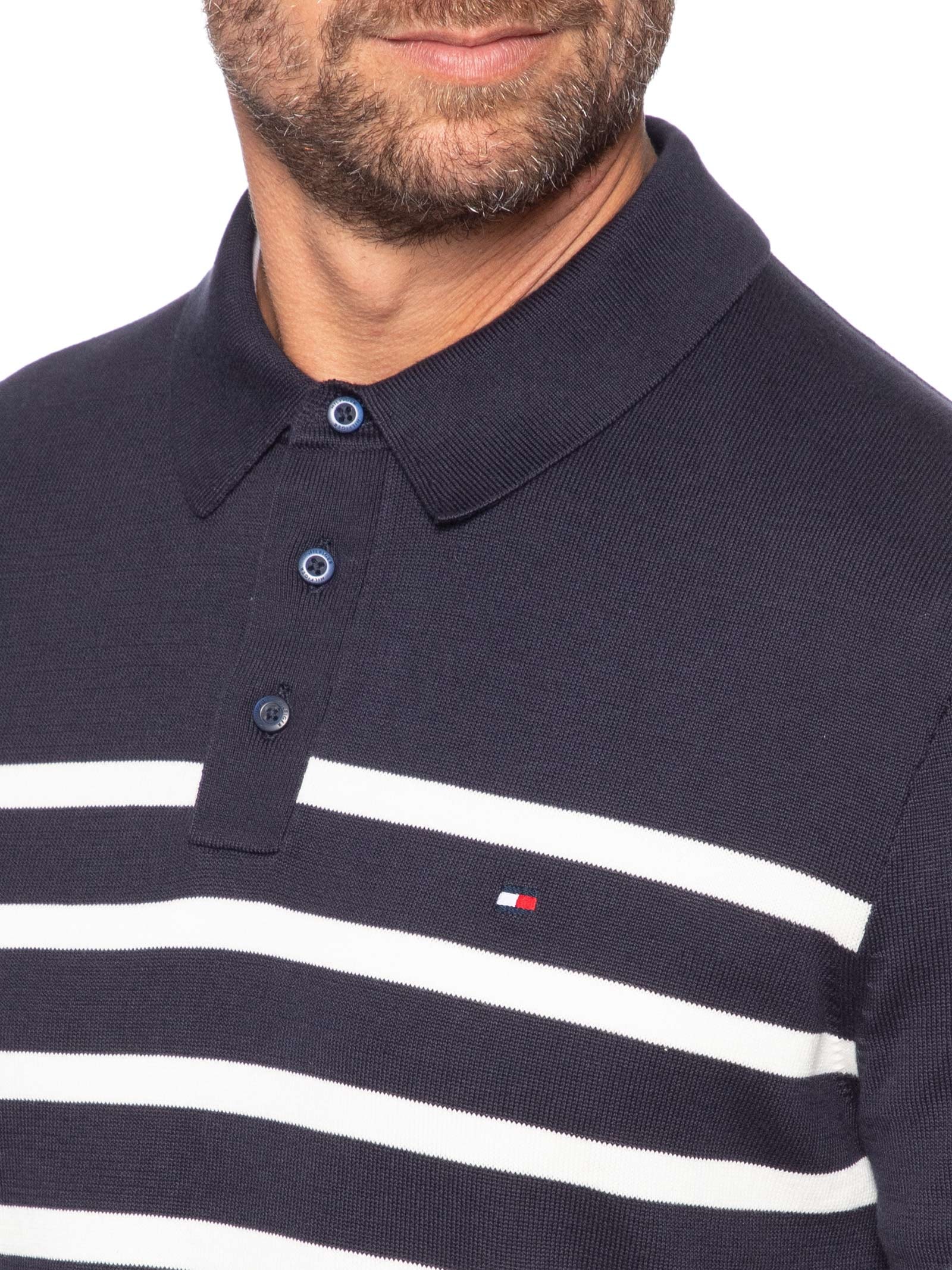 Polo Masculina Essentials Listras Azul Tommy Hilfiger
