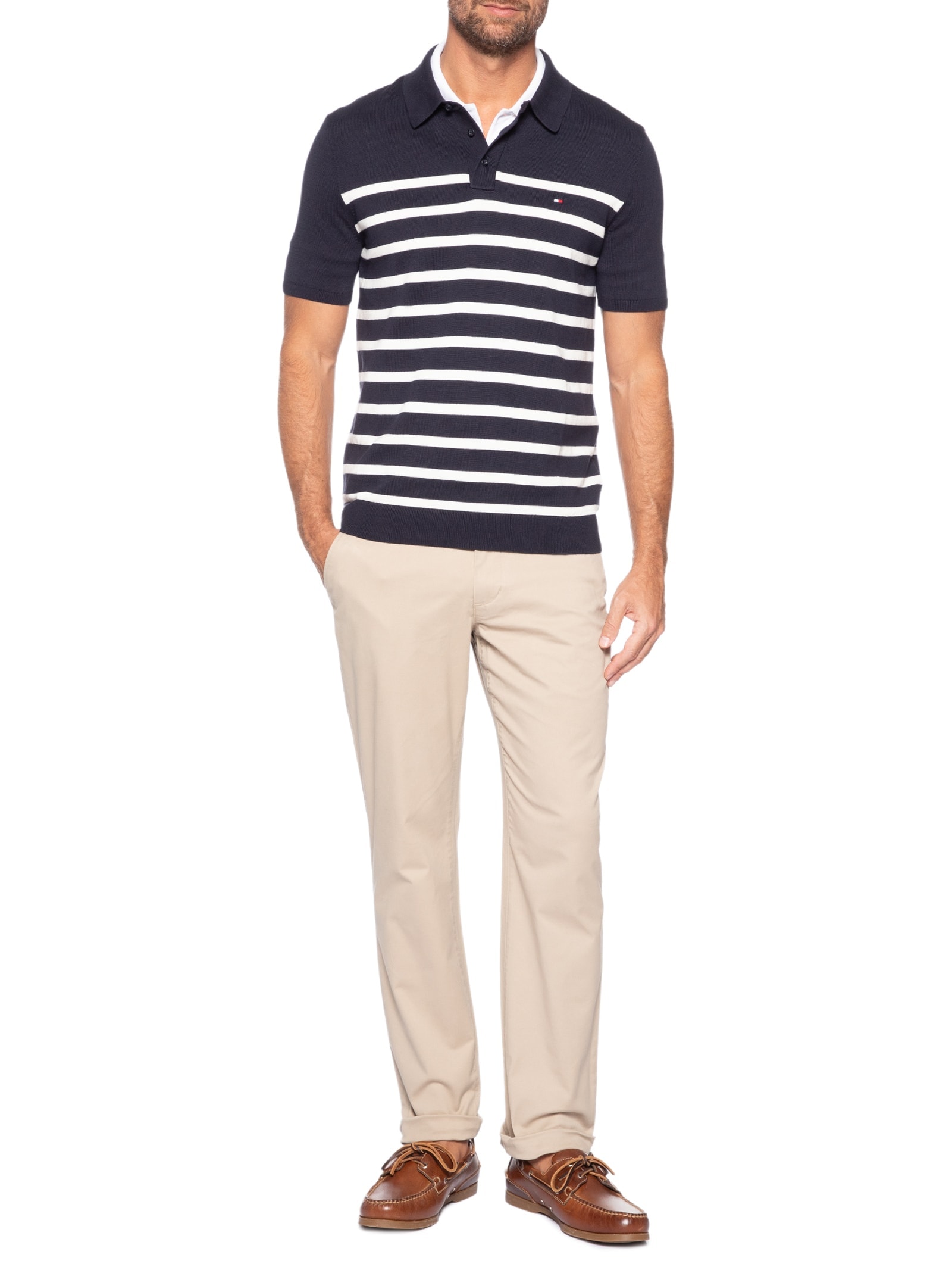 Polo Masculina Essentials Listras Azul Tommy Hilfiger