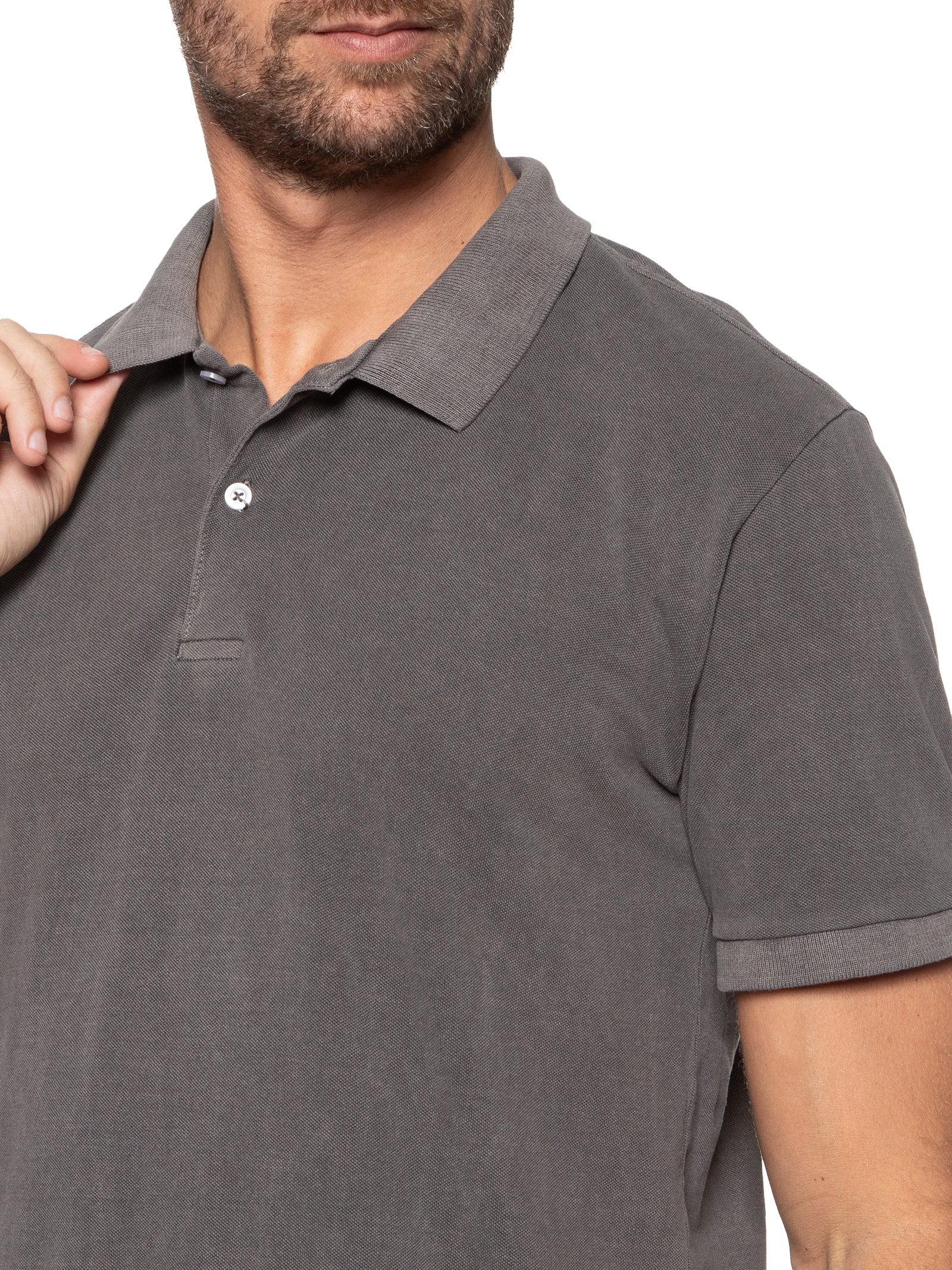 Polo Masculina Estonada - '2Essential - Cinza