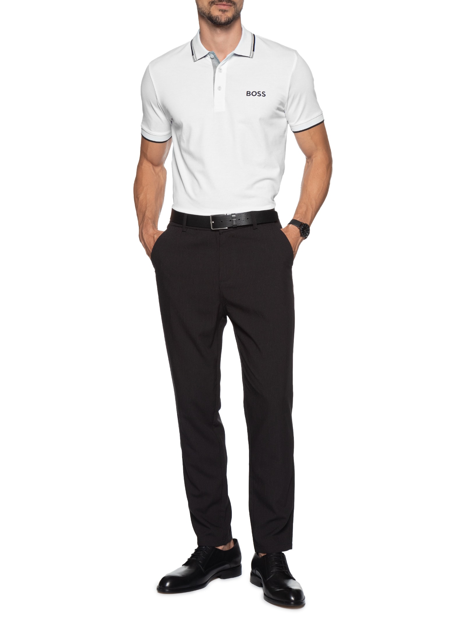 Polo Masculina Fit  Stretch Piquet Paddy Branco Boss