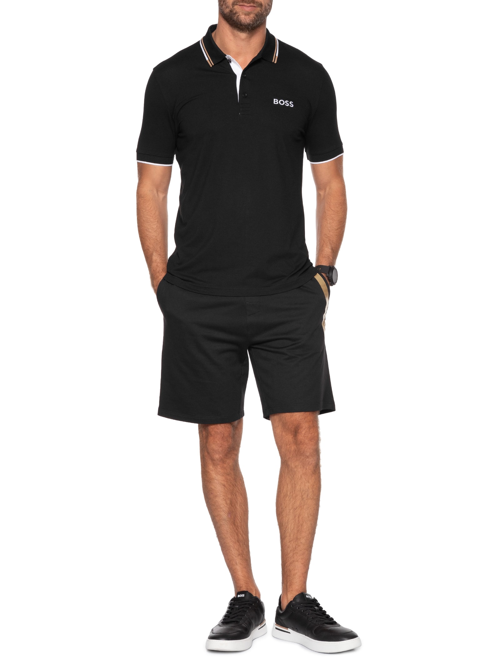 Polo Masculina Fit  Stretch Piquet Paddy Preto Boss
