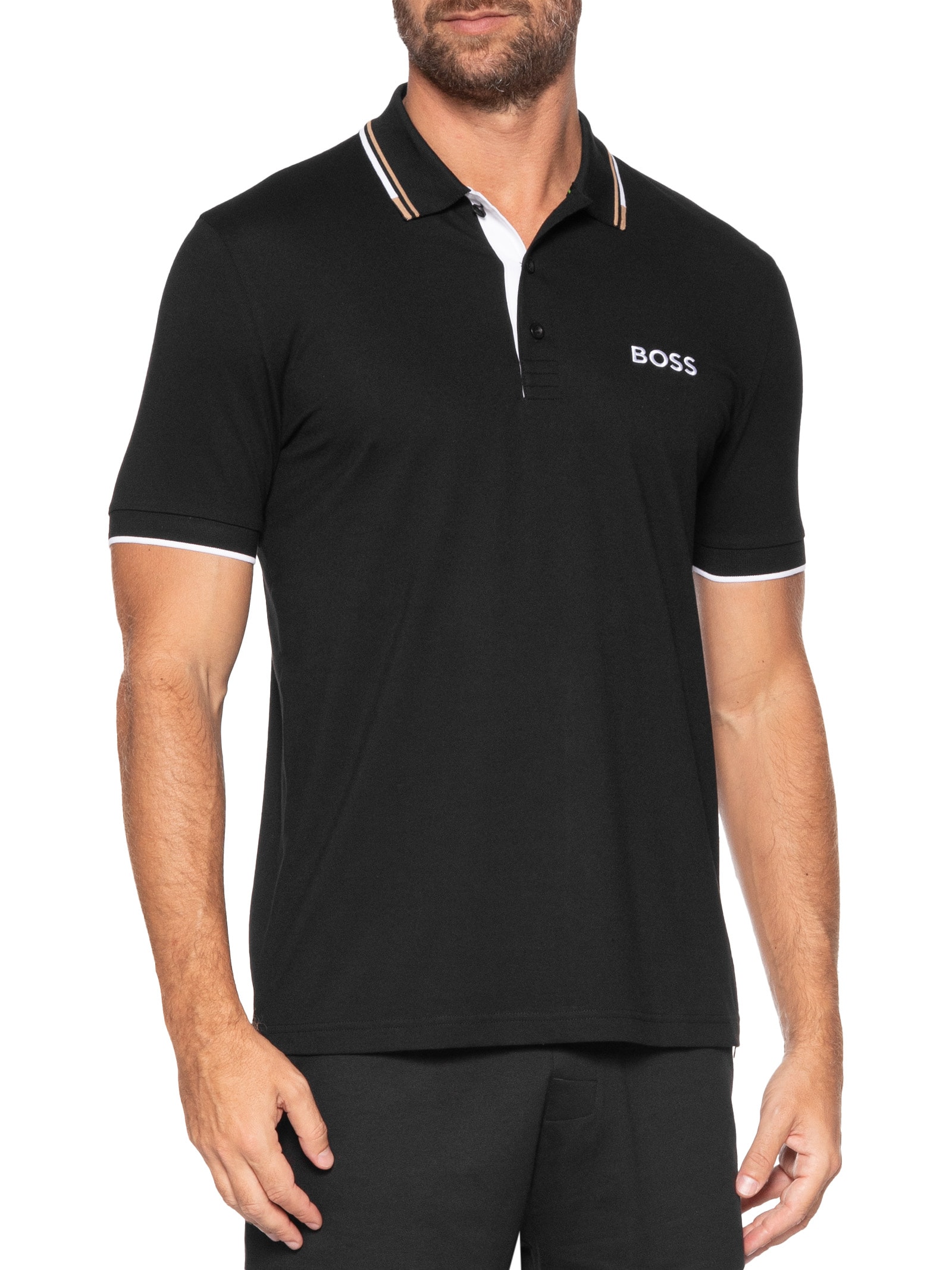 Polo Masculina Fit  Stretch Piquet Paddy Preto Boss