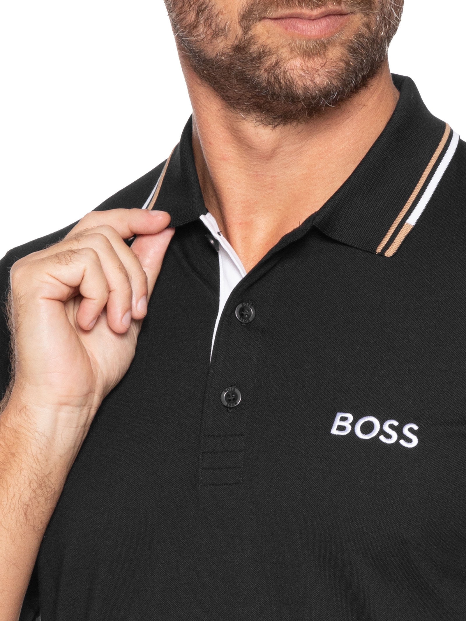 Polo Masculina Fit  Stretch Piquet Paddy Preto Boss