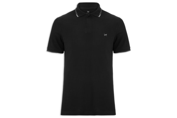 Polo Masculina Friso Bicolor Em Piquet - Preto