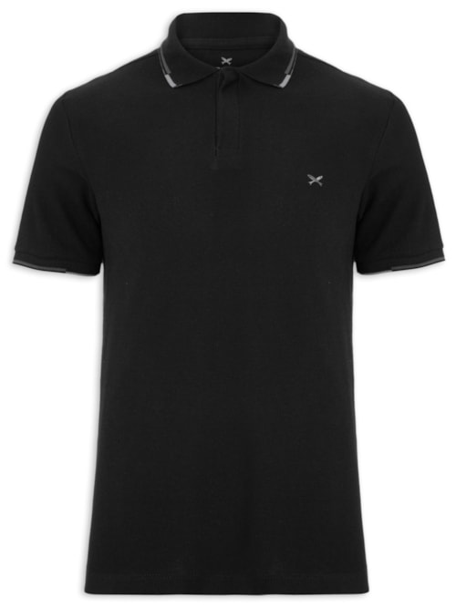 Polo Masculina Friso Bicolor Em Piquet – Preto