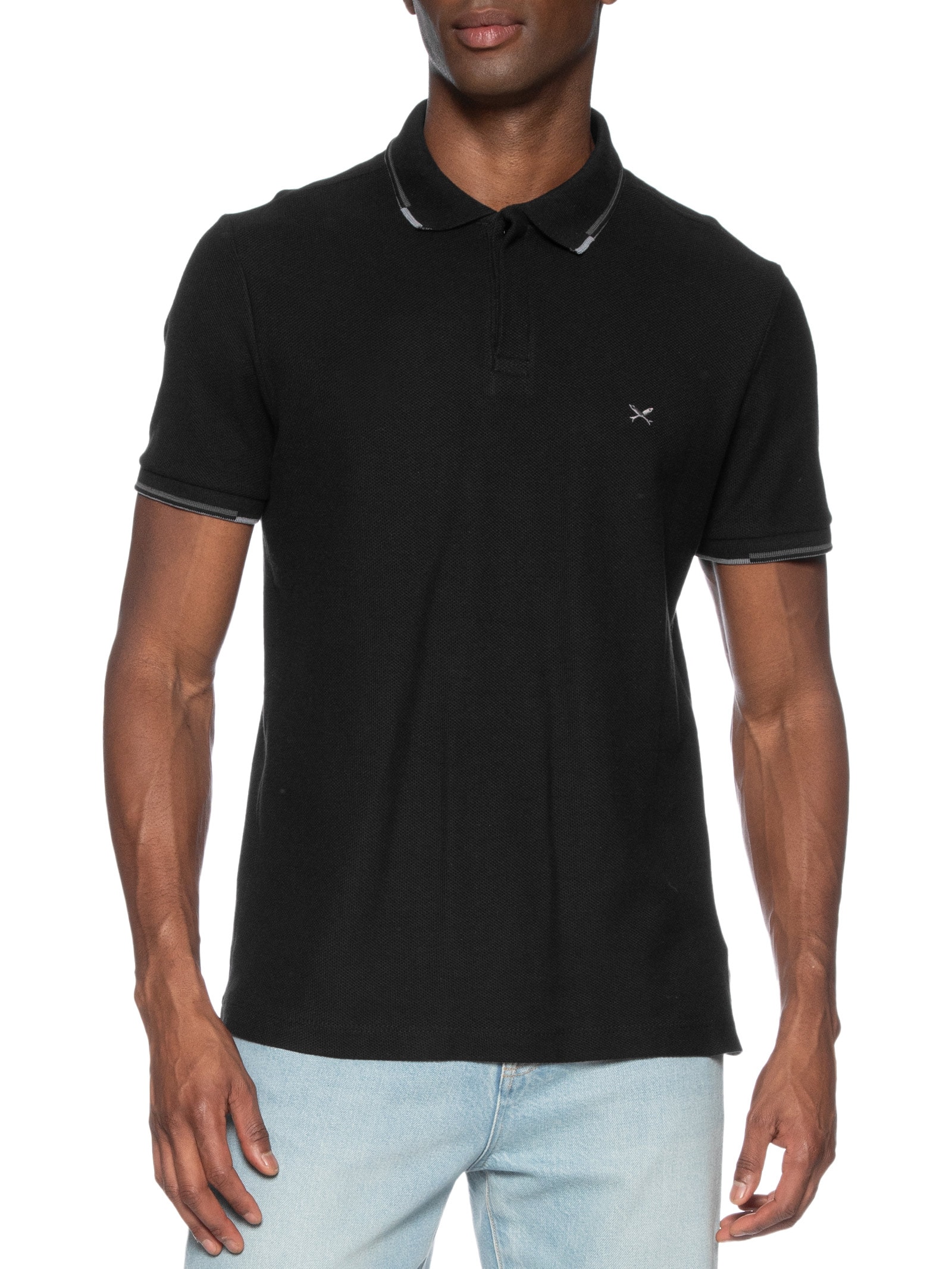 Polo Masculina Friso Bicolor Em Piquet Preto Hering